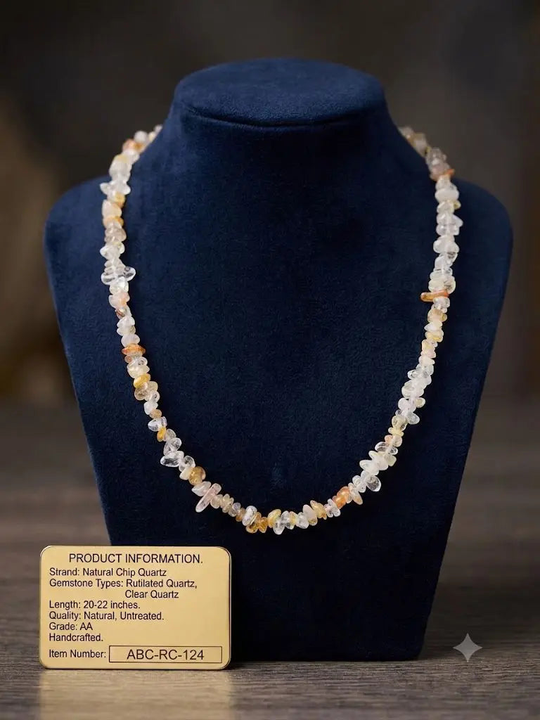 Natural Chip Quartz Gemstone Necklace, Length 20-22 inches (adjustable), ABC-RC-124